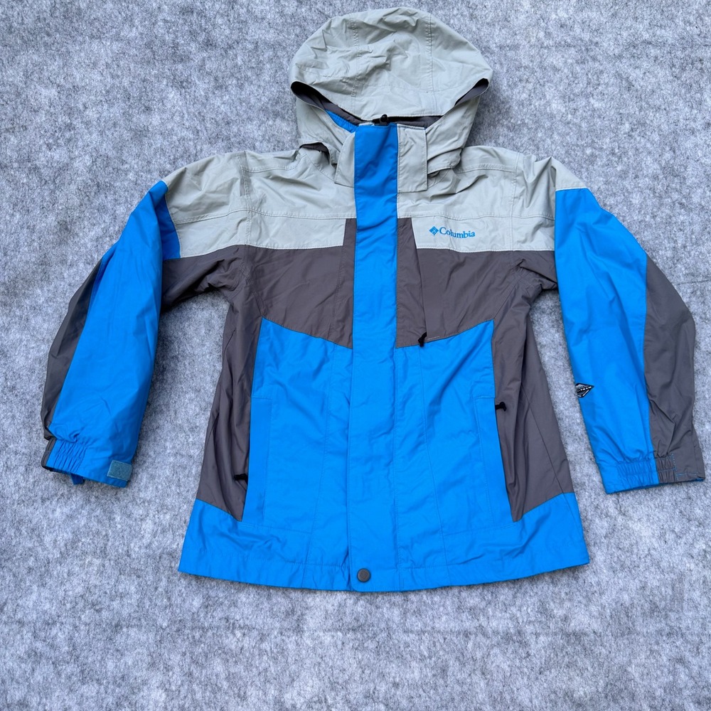 Columbia Youth Interchange Hooded Jacket Blue Grey Colorblock SB7731 Size 10/12